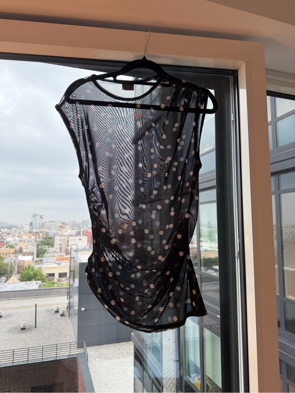 Abercrombie & Fitch Black Sheer Polka Dot Sleeveless Top